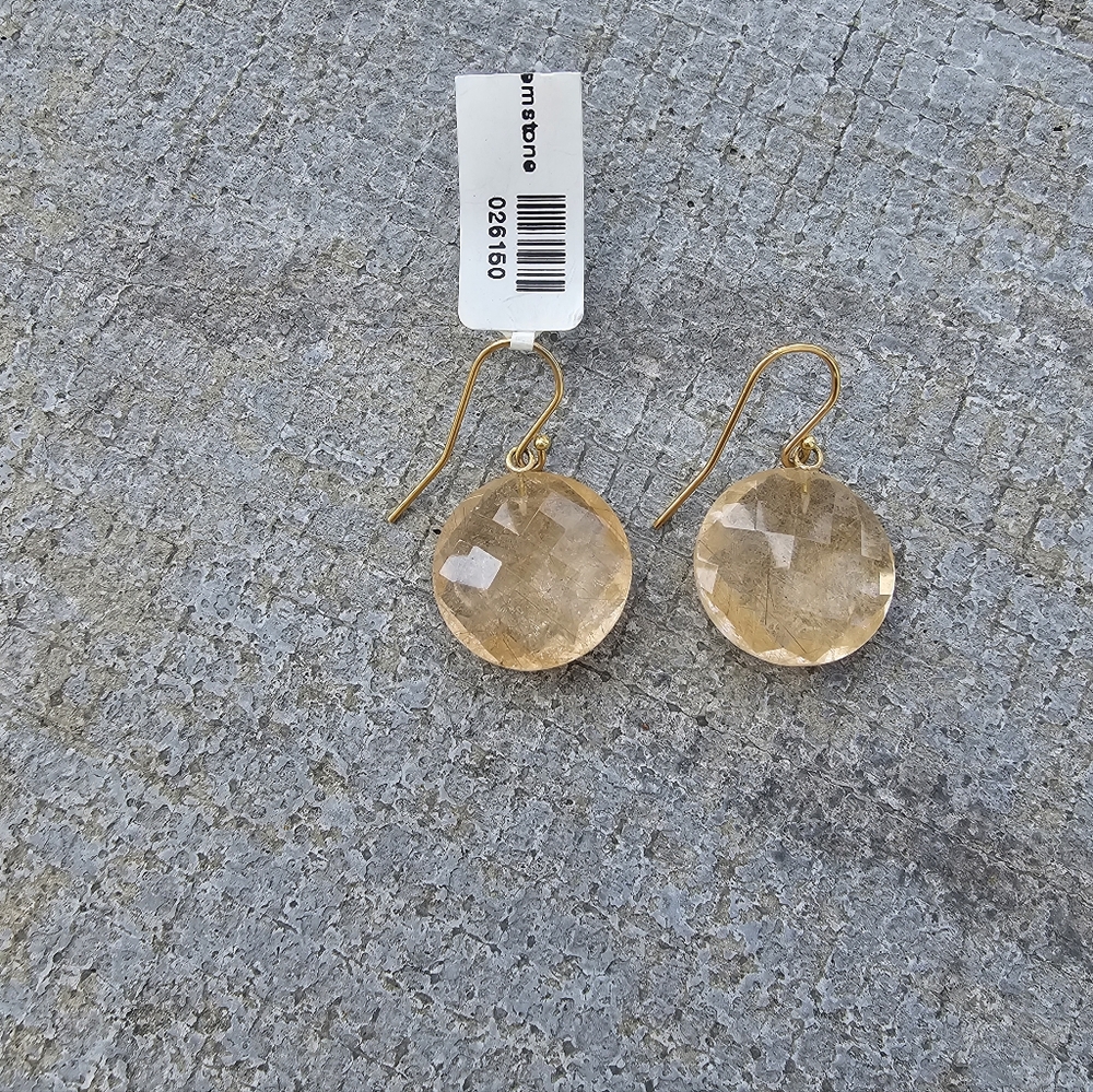 Elegant Rutilated Quartz And Solid 18k Yellow Gold Drop Earrings - Picture 10 of 12
